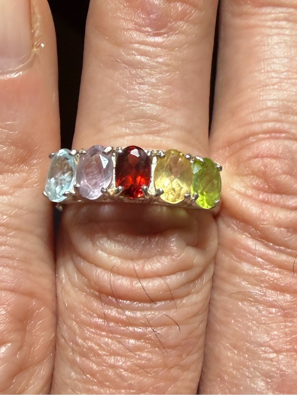 Vintage “ Thai “ 925Sterling Silver Natural Multi- Gemstone 5 Stone Ring Size 7